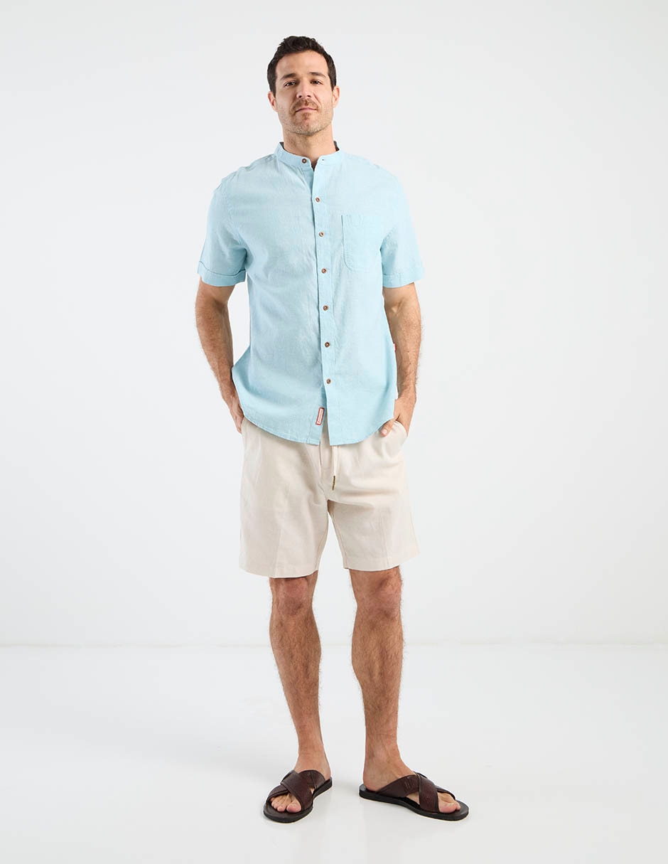 Camisa casual de algodón y lino manga corta para hombre 3