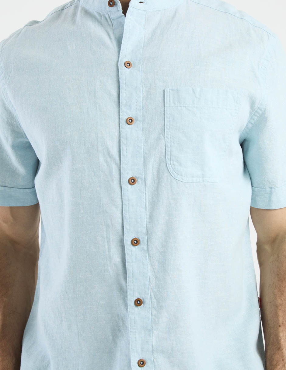 Camisa casual de algodón y lino manga corta para hombre 4