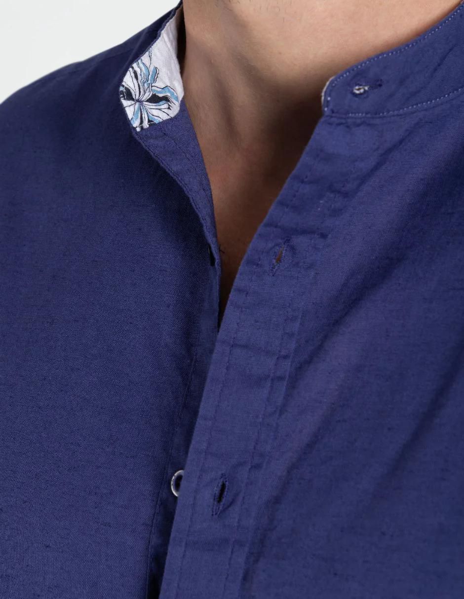 Camisa casual de algodón y lino manga larga para hombre 2
