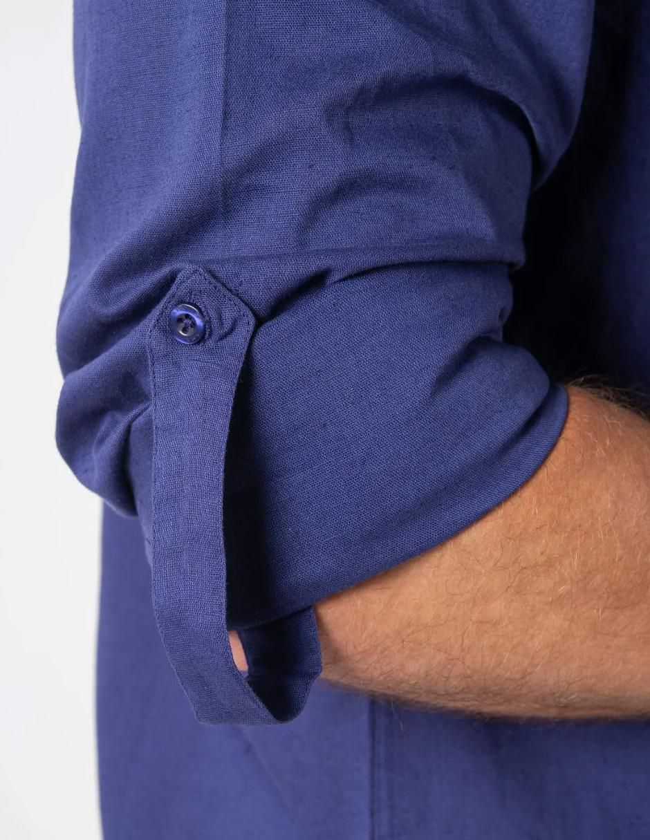 Camisa casual de algodón y lino manga larga para hombre 3
