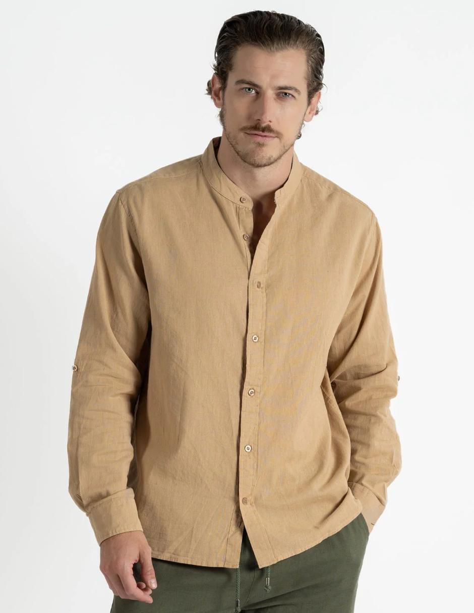 Camisa casual de algodón y lino manga larga para hombre Camisa casual de algodón y lino manga larga para hombre