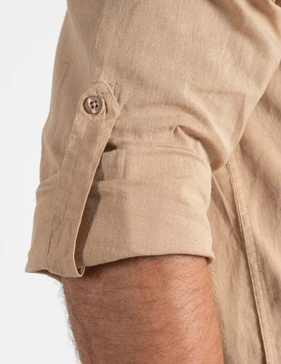 Camisa casual de algodón y lino manga larga para hombre 2