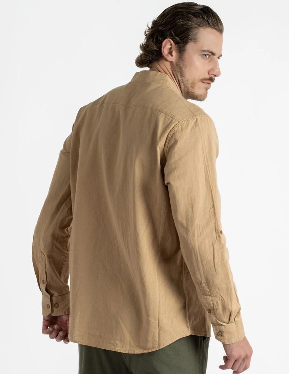 Camisa casual de algodón y lino manga larga para hombre 4