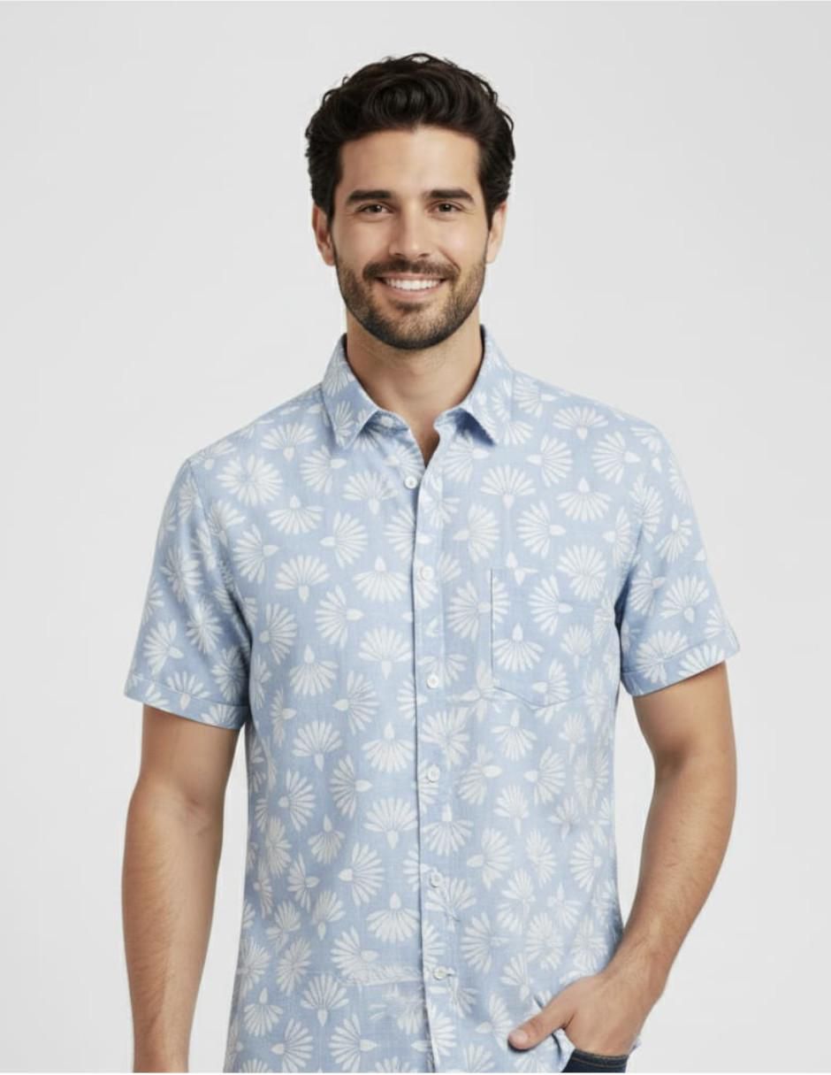 Camisa casual de algodón manga corta para hombre