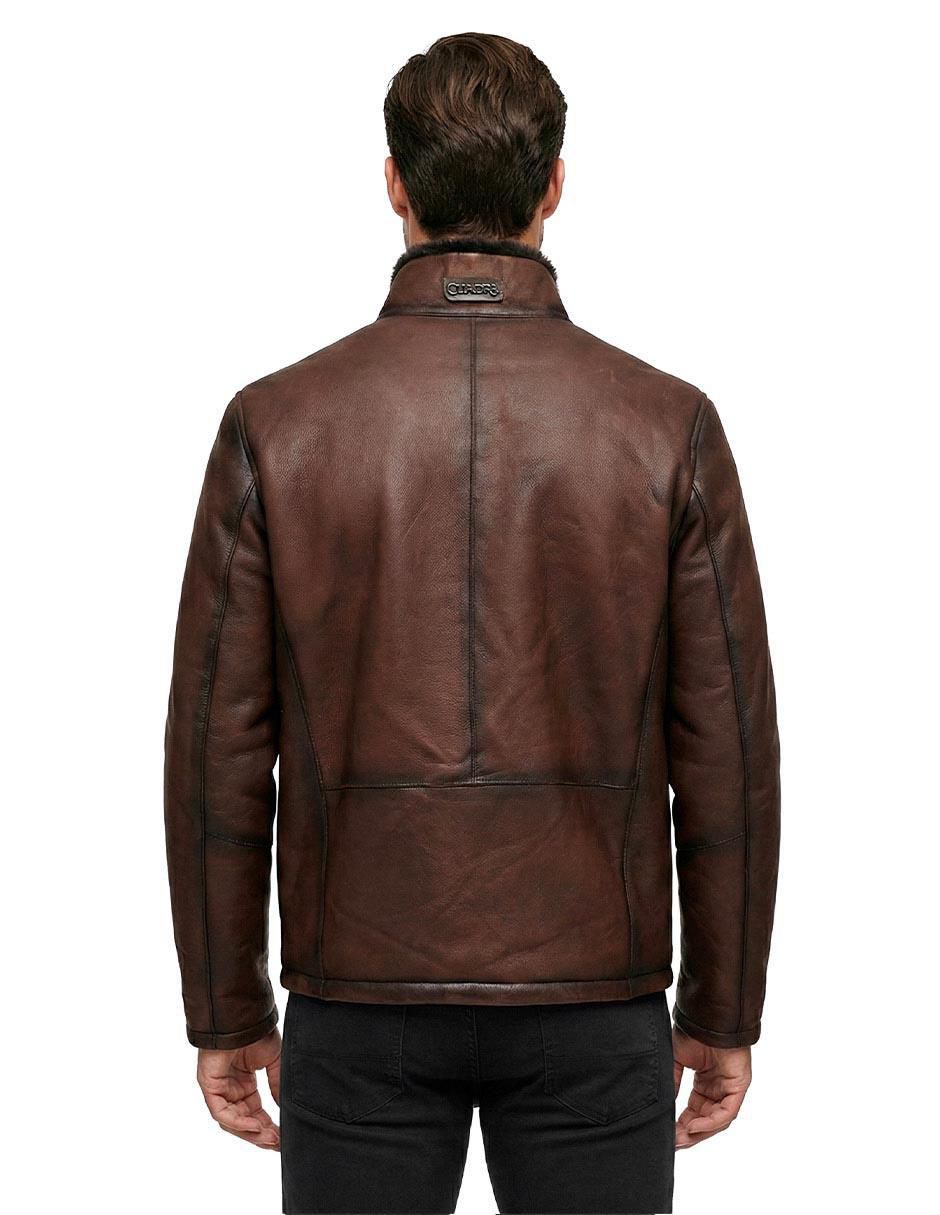 Chamarra harrington de piel con bolsillos para hombre 2
