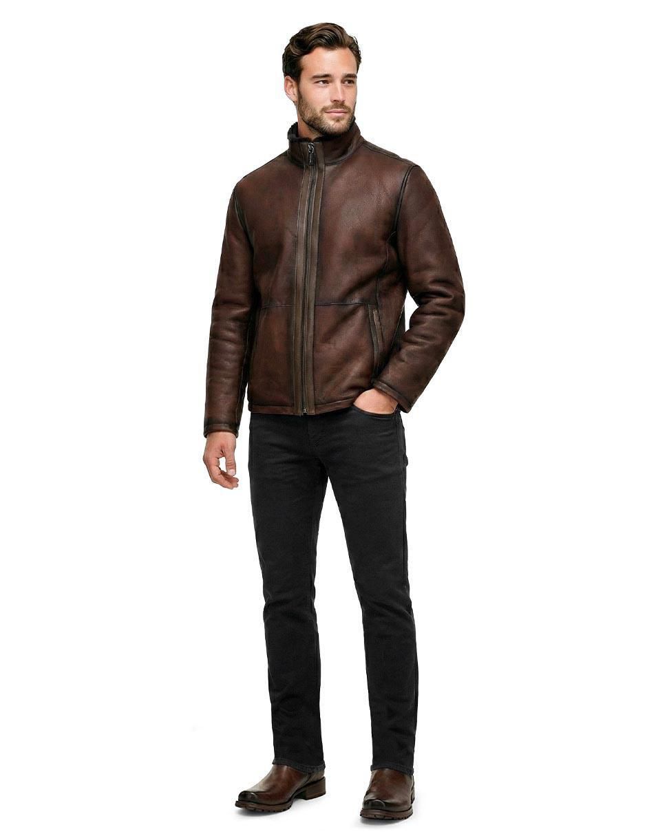Chamarra harrington de piel con bolsillos para hombre 6