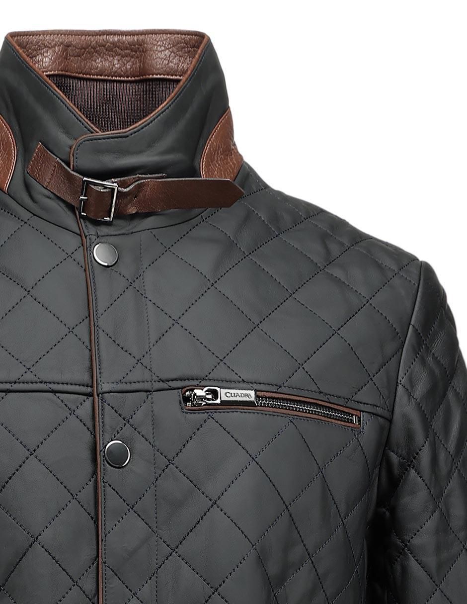 Chamarra capitonada de piel con bolsillos para hombre 3