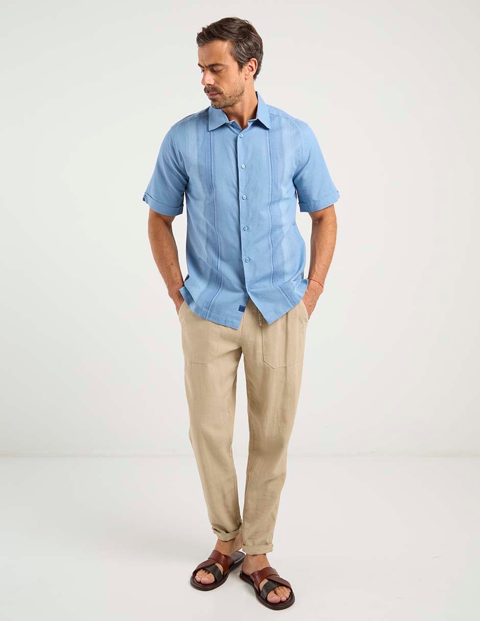 Camisa casual de lino manga corta para hombre 2