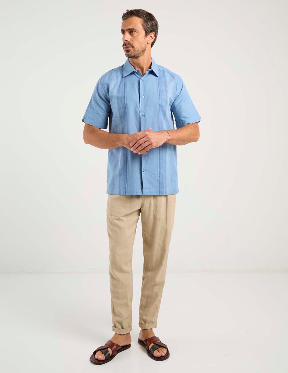 Camisa casual de lino manga corta para hombre 3
