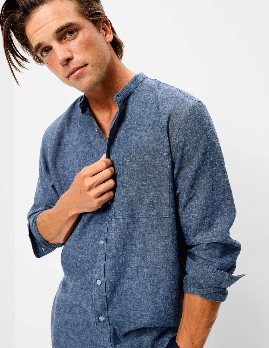 Camisa casual de lino manga larga para hombre 2