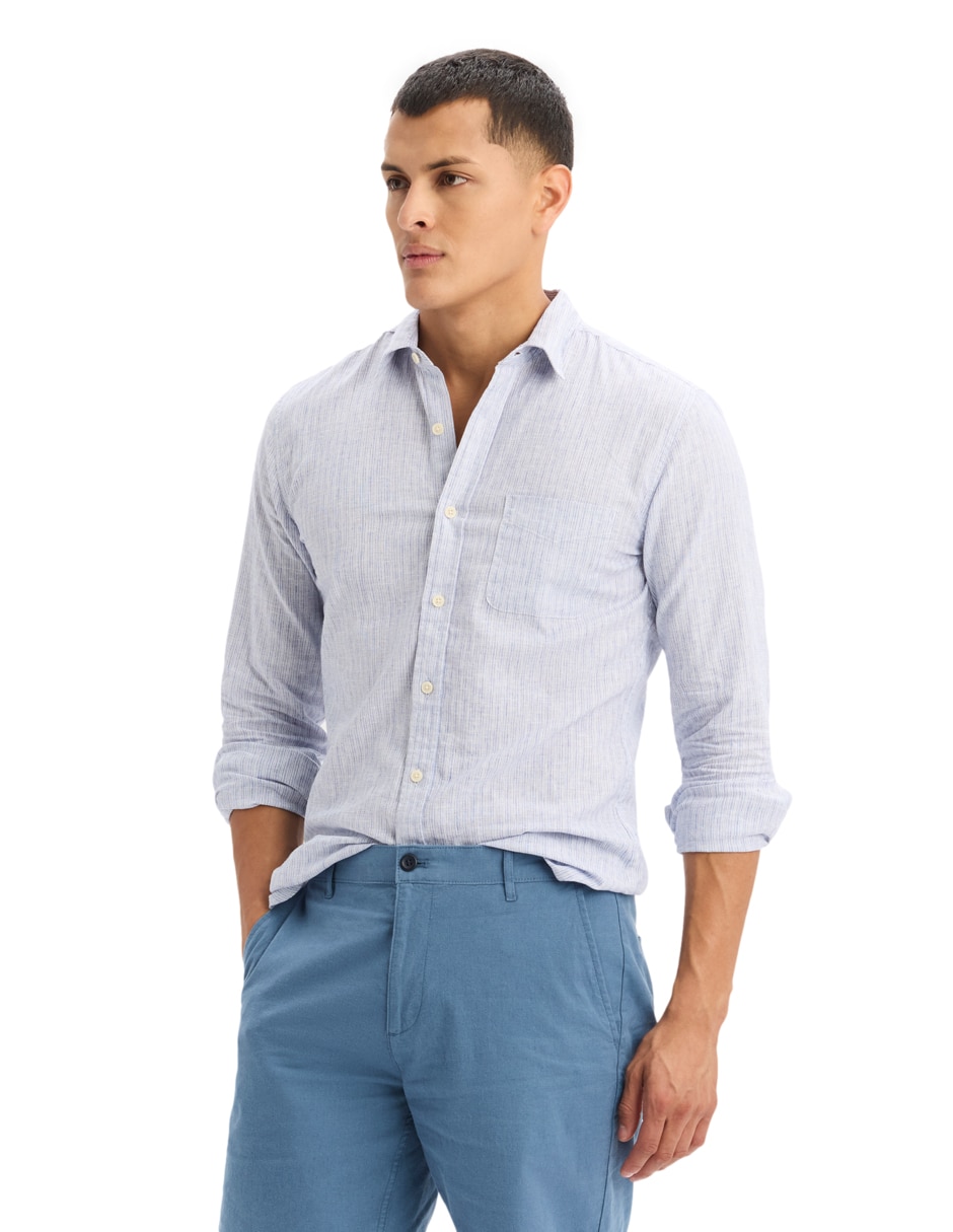 Camisa casual de lino manga larga para hombre 3