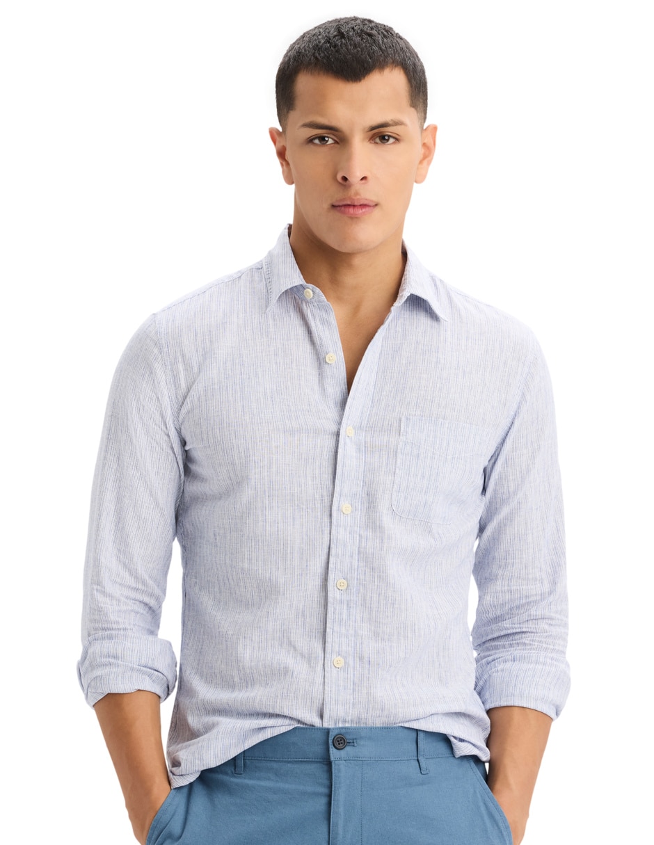 Camisa casual de lino manga larga para hombre 4