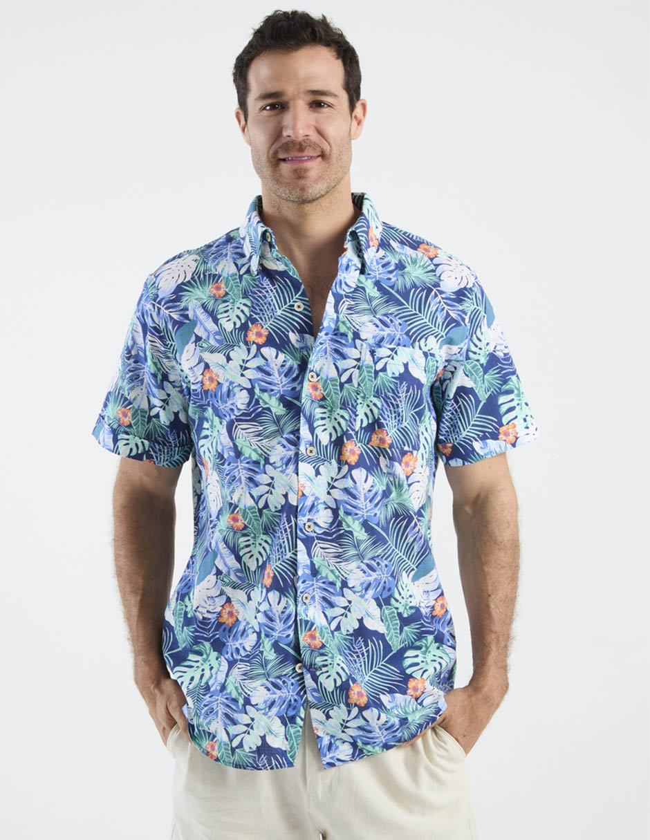 Camisa playa de algodón manga corta para hombre