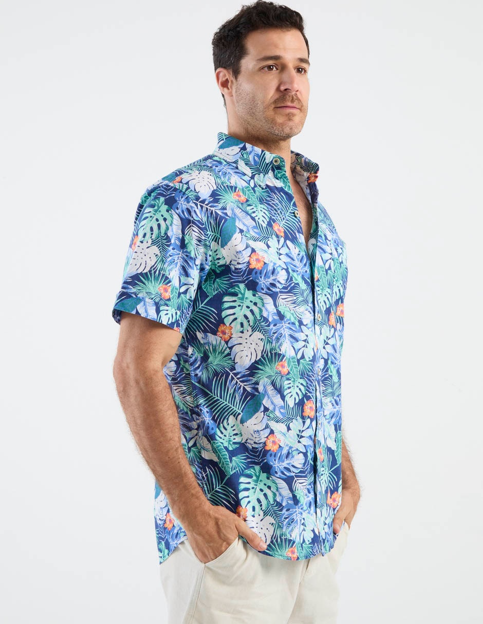 Camisa playa de algodón manga corta para hombre 2