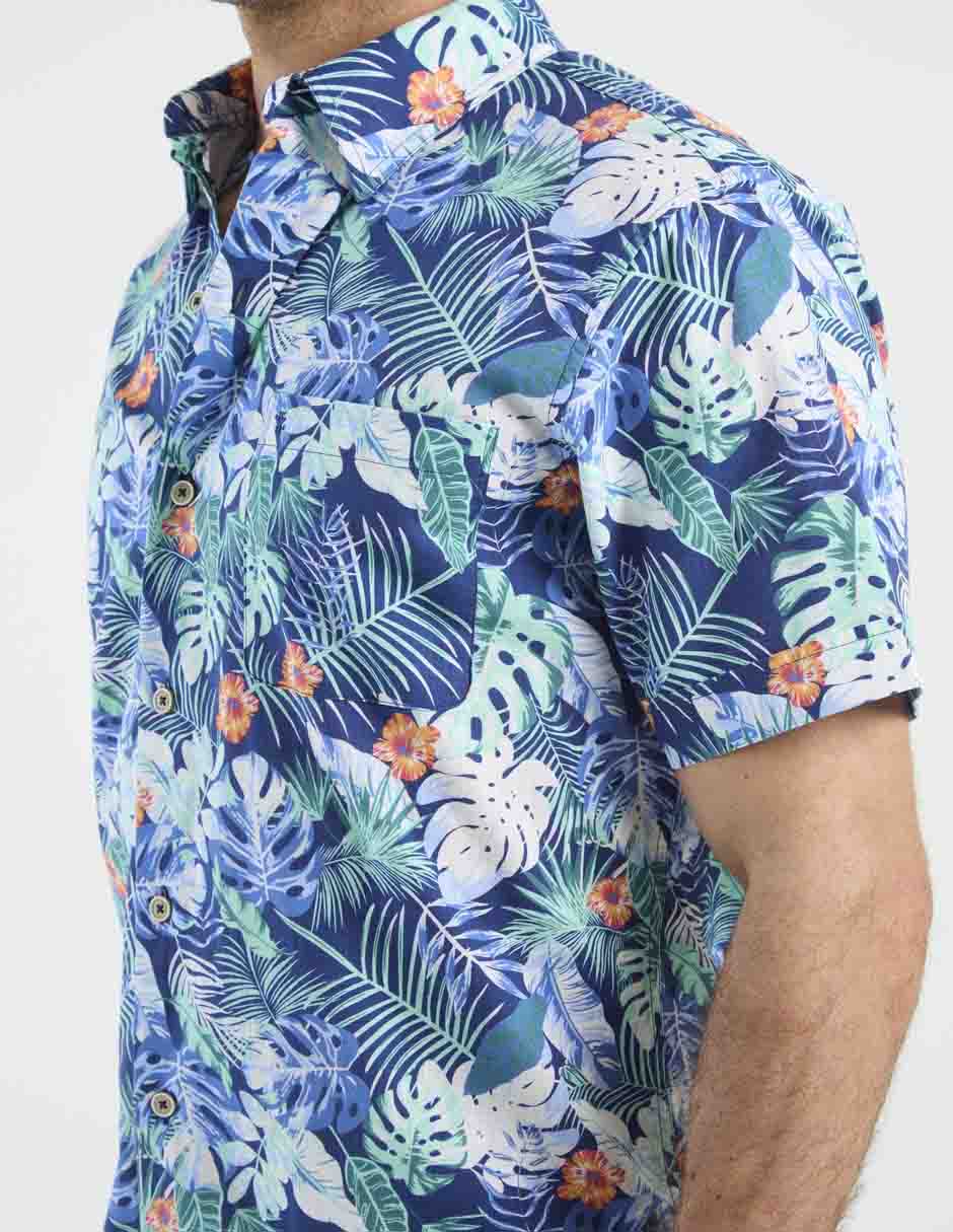 Camisa playa de algodón manga corta para hombre 4