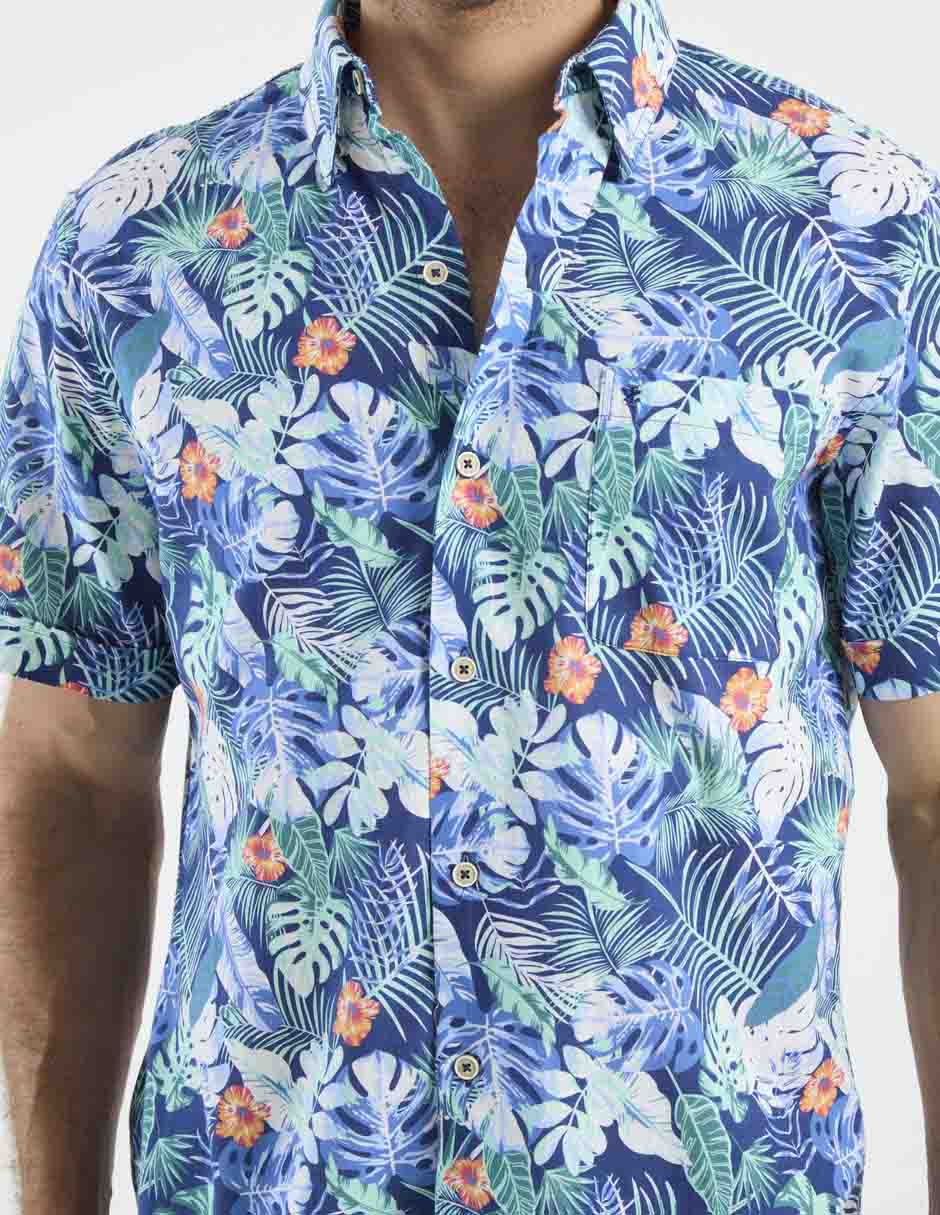 Camisa playa de algodón manga corta para hombre 5