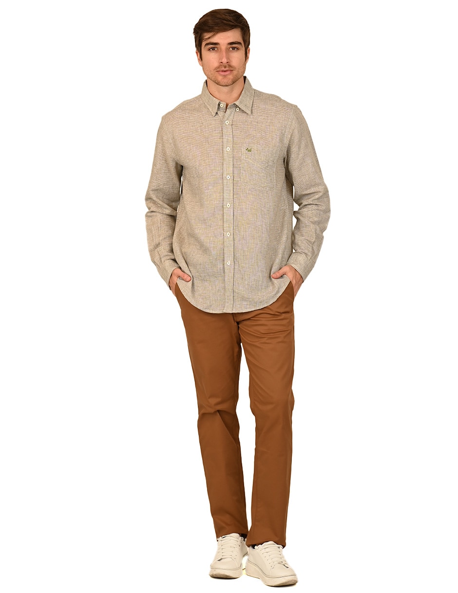 Camisa casual de algodón y lino manga larga para hombre 2