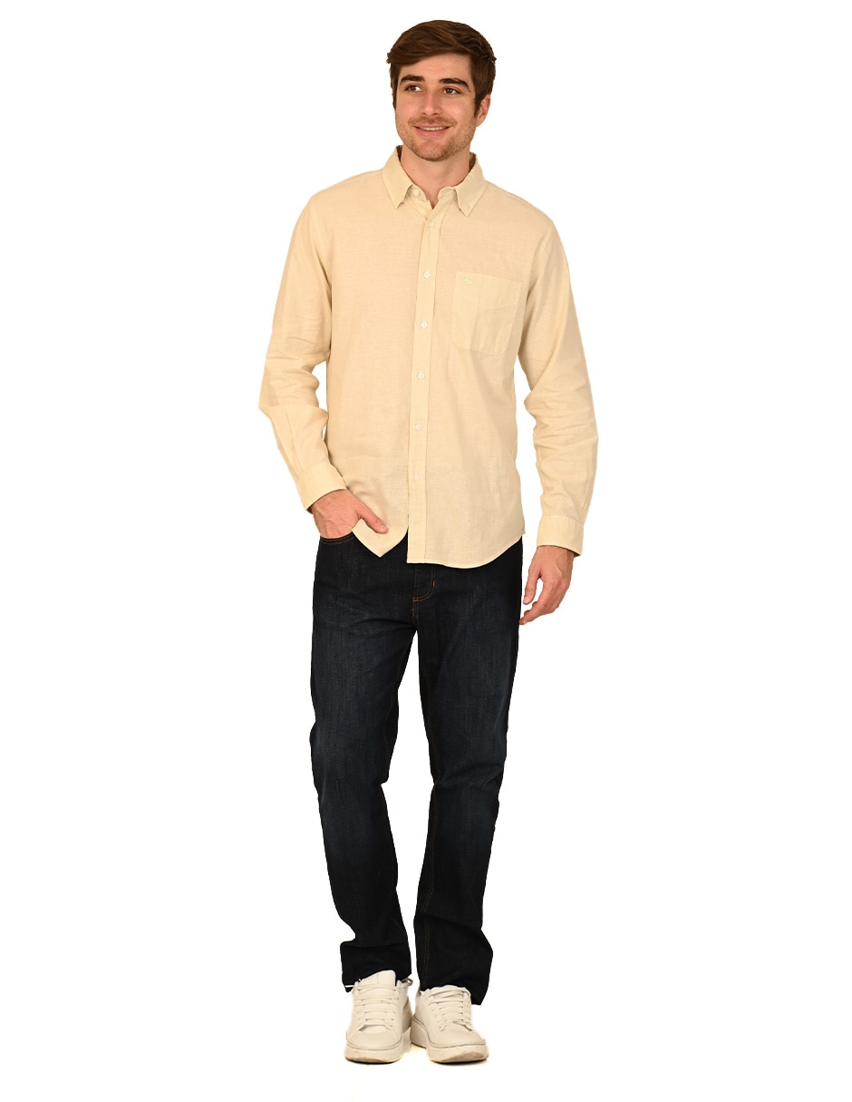 Camisa casual de algodón y lino manga larga para hombre 2