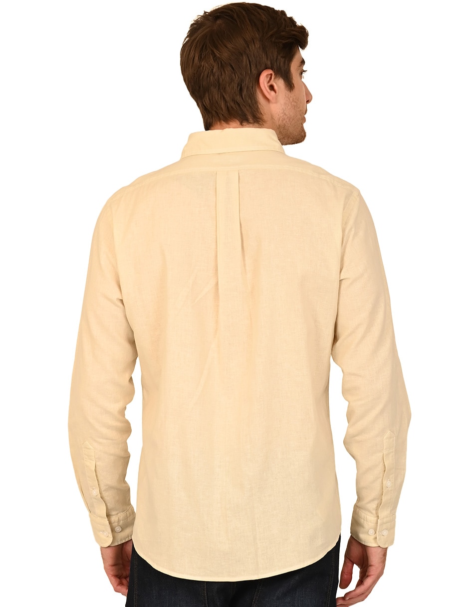 Camisa casual de algodón y lino manga larga para hombre 3