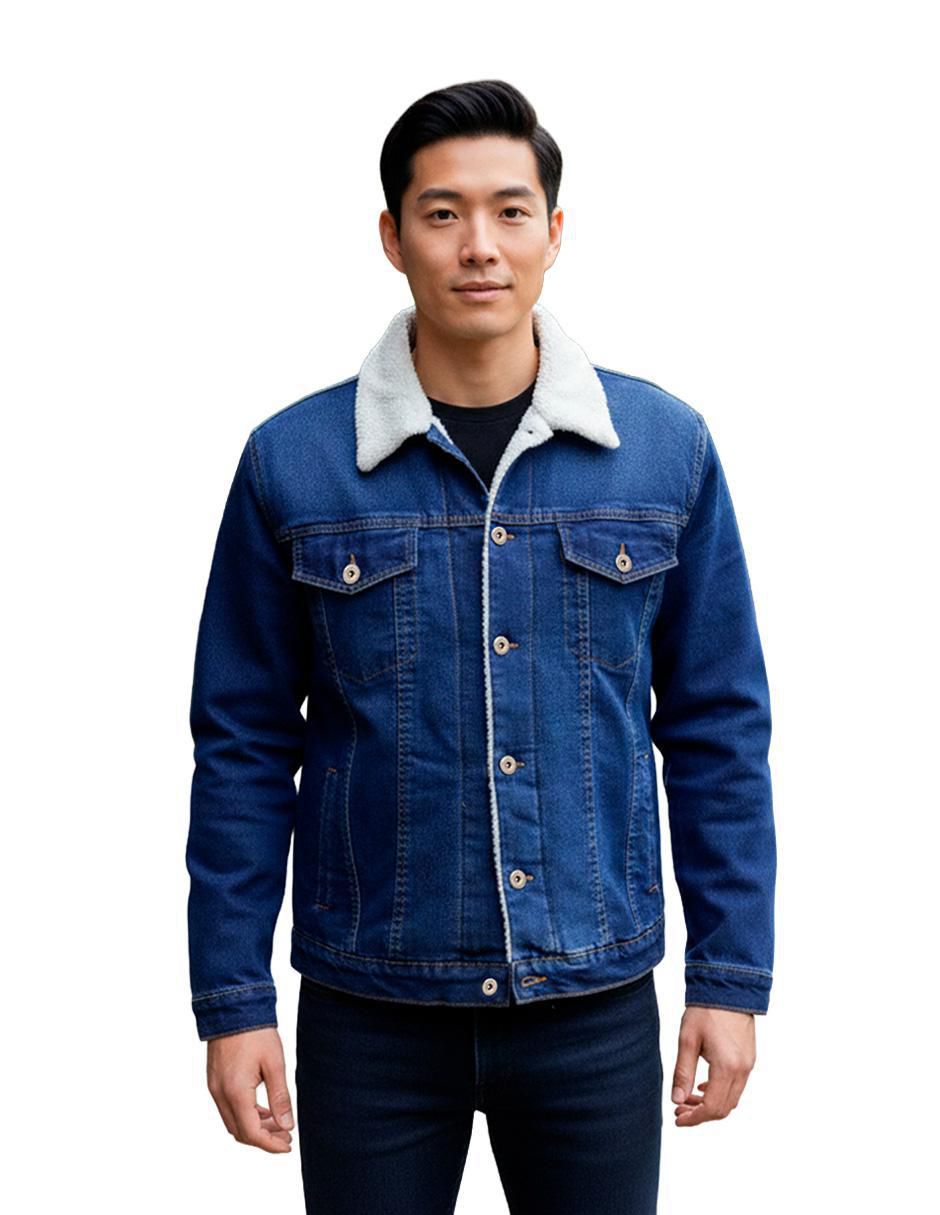 Chamarra Denim Pixel Fashion de mezclilla con bolsillos para hombre