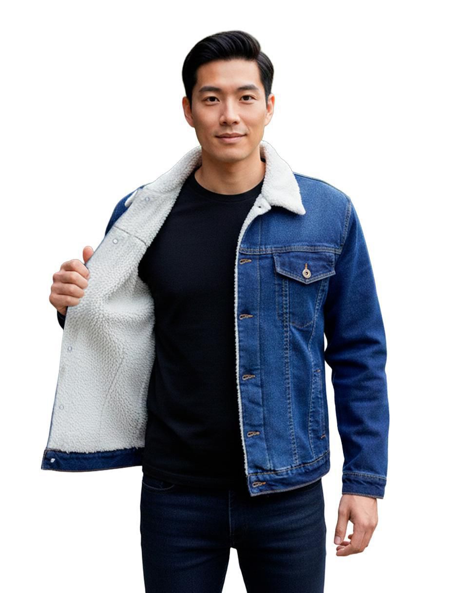 Chamarra Denim Pixel Fashion de mezclilla con bolsillos para hombre