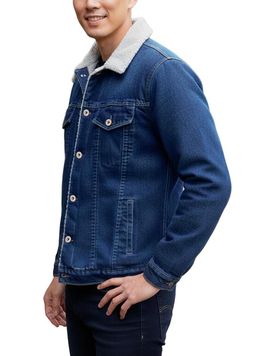 Chamarra Denim Pixel Fashion de mezclilla con bolsillos para hombre