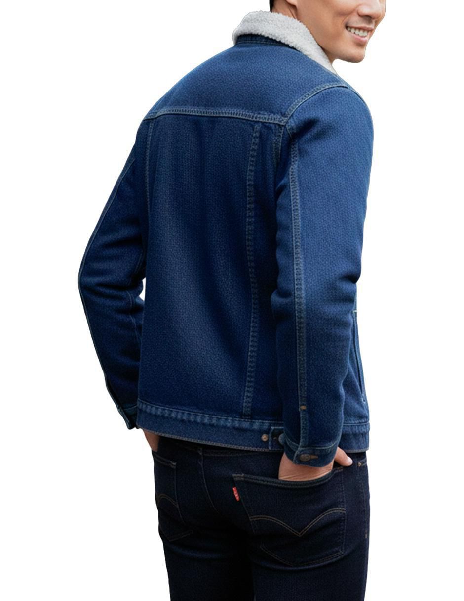 Chamarra Denim Pixel Fashion de mezclilla con bolsillos para hombre