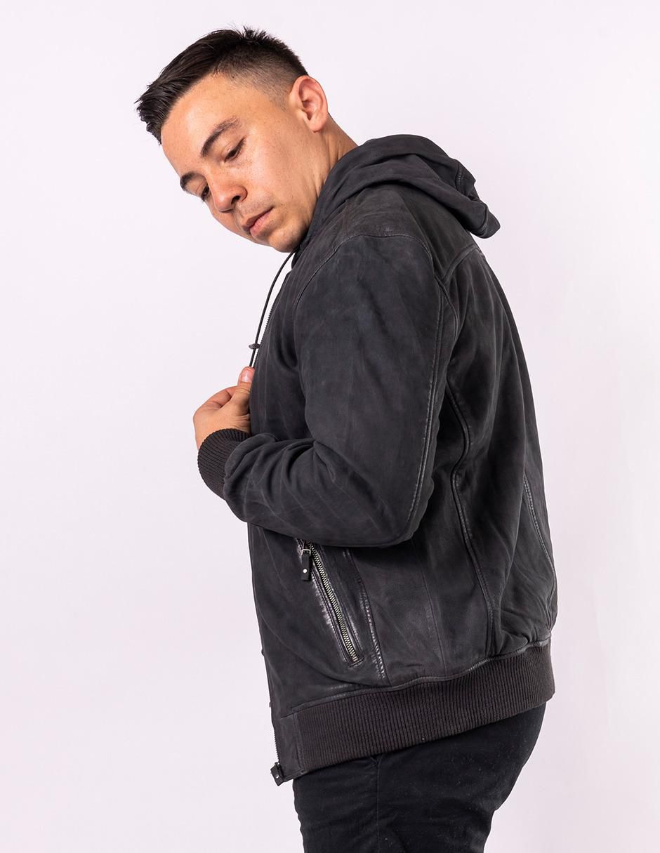 Chamarra casual Capuccio de piel con capucha para hombre 3