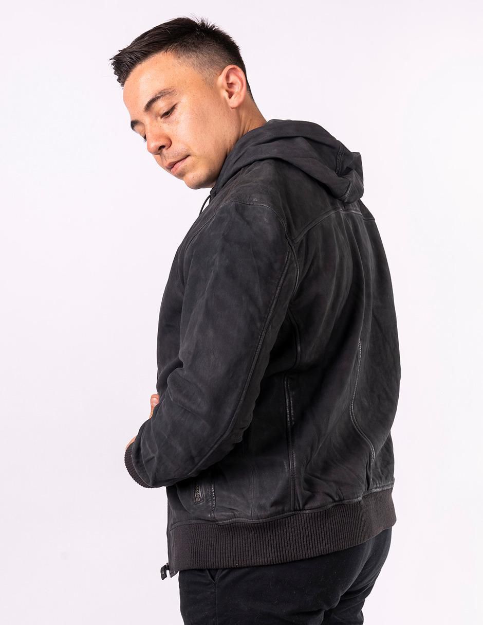 Chamarra casual Capuccio de piel con capucha para hombre 4