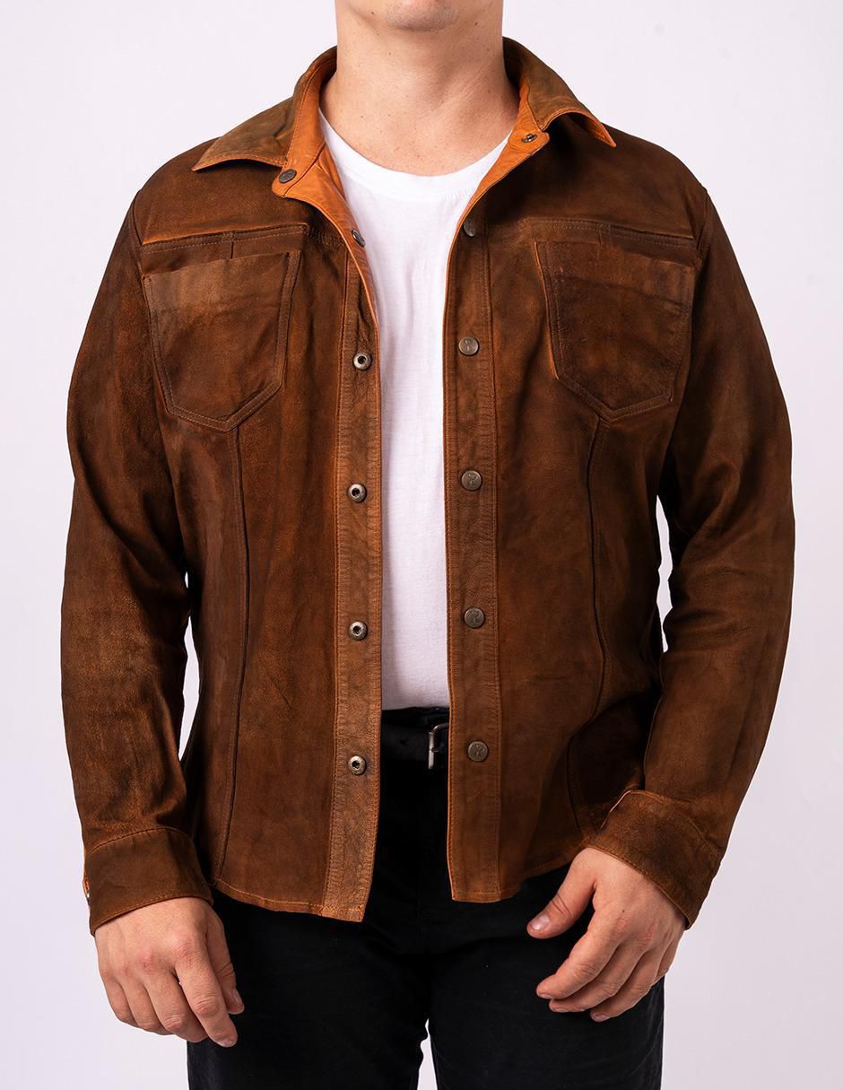 Sobrecamisa casual de piel manga larga para hombre Sobrecamisa casual de piel manga larga para hombre