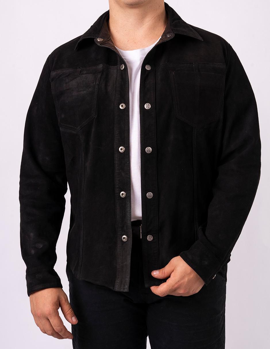 Sobrecamisa casual de piel manga larga para hombre 1