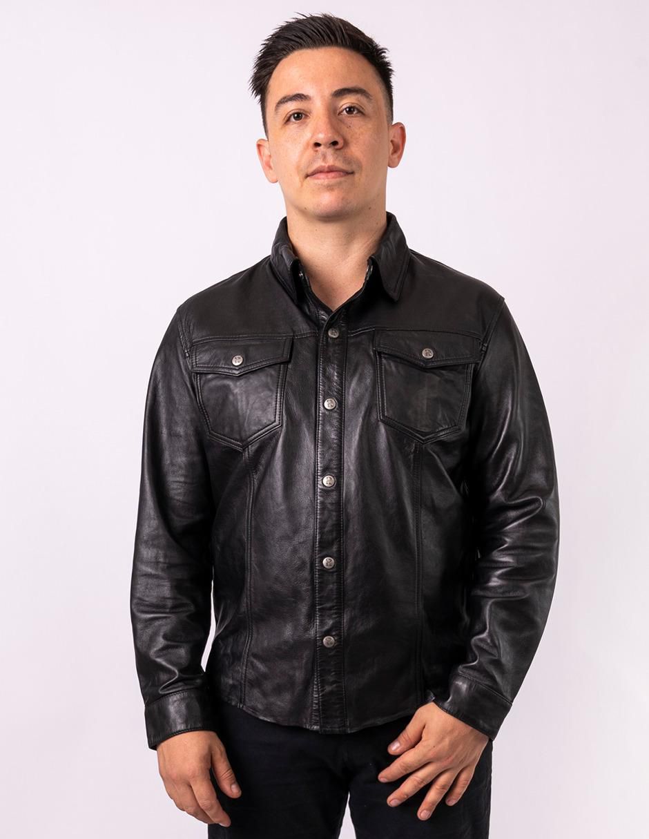 Sobrecamisa casual de piel manga larga para hombre 3