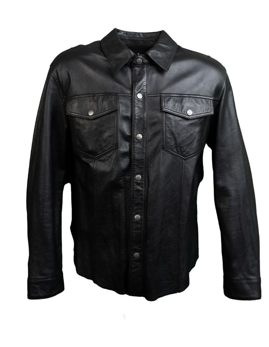 Sobrecamisa casual de piel manga larga para hombre 8