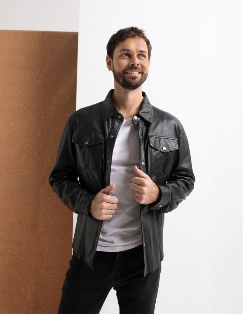 Sobrecamisa casual de piel manga larga para hombre 9